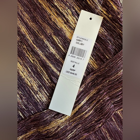 ML Monique‎ Lhuillier Metallic Halter Midi Cocktail Dress Size 4 - Picture 6 of 7